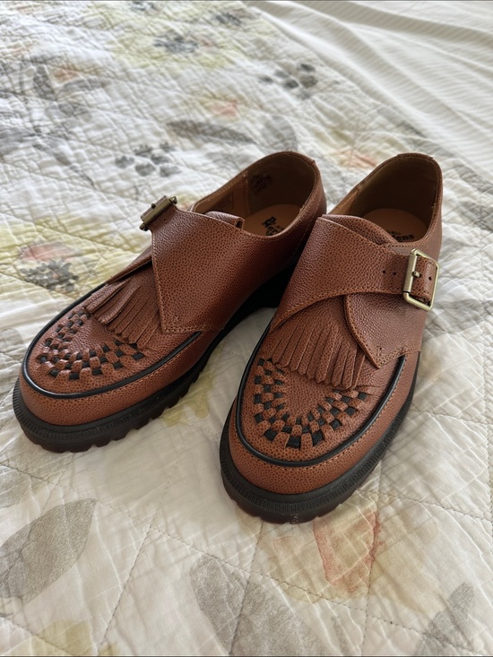 Dr. Martens Shoes - Dr. Martens Tan Brown Kiltie Buckle Loafers